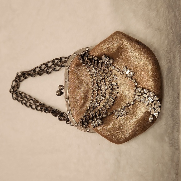 JUICY COUTURE Rare Gold Mettalic Leather Evening Purse With Rhinestones - Picture 2 of 8
